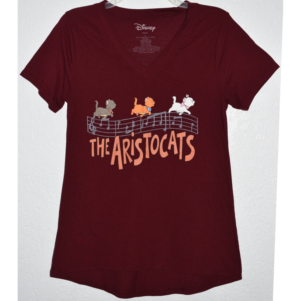 Disney The Aristocats Tee Medium Marie Berlioz Toulouse V-Neck Maroon Womens‎